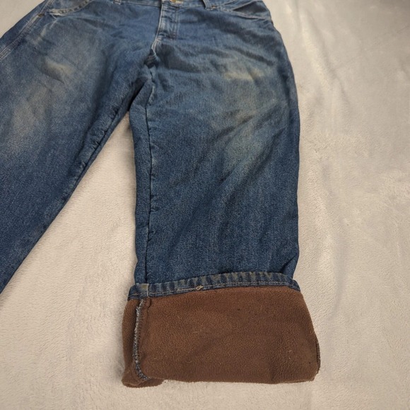 Wrangler Jeans Mens 32x28 Medium Straight Fleece Lined‎ Carpenter Distressed VTG - Picture 5 of 13